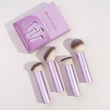 Imagem de 5 pincéis de maquiagem facial com uma caixa de papel, portáteis e econômicos de espaço, para blush, sombra e iluminador, vegano (roxo)