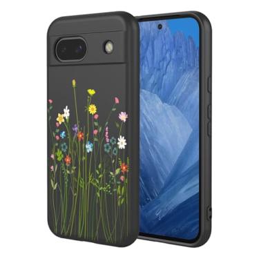 Imagem de OEURVQO Capa artística para Google 8A, capa de silicone líquido de toque macio com forro fofo, compatível com carregamento sem fio, capa protetora para Google Pixel 8A, flores silvestres pretas