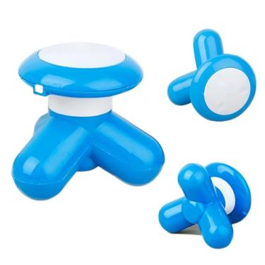 Imagem de Mini Massageador Portátil, Azul e Branco, Plástico, Vibratório, Alimentação por Pilhas AA e USB, 8,5x7,5x9cm, para Alívio de Tensão Muscular