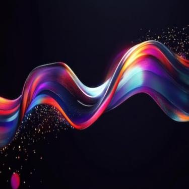 Imagem de Quadro Decorativo Abstrato Colorido com Ondas Glitter em Fundo Preto 40x40cm