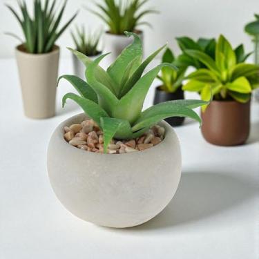 Imagem de Generic 1 peça de plantas artificiais suculentas em vaso de cimento plástico PVC verde 8,5 x 8,5 x 9 cm