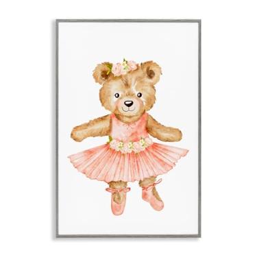 Imagem de Stupell Industries Urso de pelúcia floral bailarina branco emoldurado, arte giclée, design por Amy Hall, 61 x 40 cm