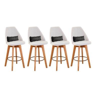 Imagem de Kit 04 Banquetas Alta Maya Giratória Com Encosto Gourmet Linho Bege e Almofada Suede Cinza - Aurora Line