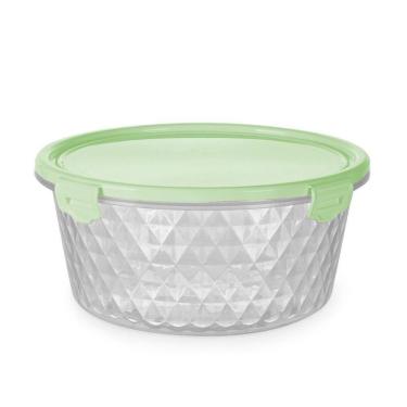 Imagem de Pote Redondo Plástico Cristal Para Alimentos Frutas Freezer Microondas Verde - 5un - 1,7 Litros