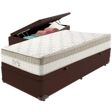 Imagem de Cama Box Baú Marrom E Colchão King Best Molas Ensacadas Solteiro 88x188x33 Anjos