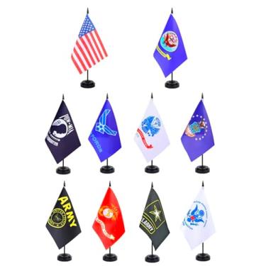 Imagem de JBSJBS Conjunto de bandeiras de mesa militar 30,5 cm, conjunto de luxo, bandeiras do exército, mini bandeiras de mesa de escritório pequenas das forças armadas com base preta para decoração do Dia dos