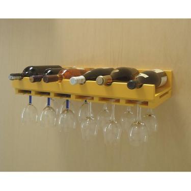 Imagem de Porta Taças E Prateleira Adega Bar New Vinhos E Garrafas Amarelo Laca