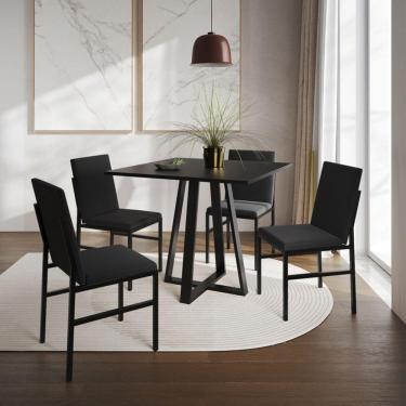 Imagem de Conjunto De Jantar Mesa Mônaco 90cm Tampo Preto Com 4 Cadeiras Estofadas Preto