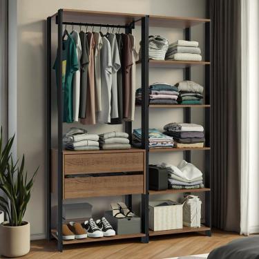 Imagem de Guarda-roupa Closet Modulado Valencia 2 Gavetas 129cm Rustic/Preto Madesa Xa