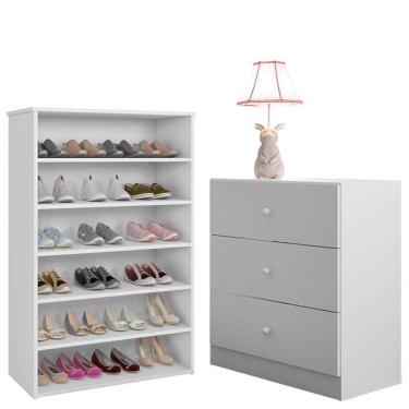 Imagem de Cômoda Louise E Sapateira Laís Branco Brilho - Ajl