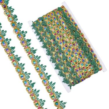 Imagem de MAYJOYDIY Acabamento de renda com lantejoulas de ouro verde de 20 metros, acabamento de lantejoulas de 2,5 cm, fita decorativa de renda, trança metálica, enfeite para roupas de casamento, fantasias de