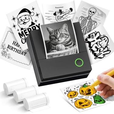 Imagem de Impressora de adesivos PM290C Mini impressora portátil para impressão, máquina de adesivos Bluetooth sem fio com 3 rolos de papel, impressora térmica sem tinta, para anotações de estudo, fotos, faça