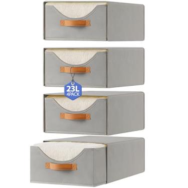 Imagem de Baesyhom 4 gavetas de armário de 42 cm e caixas de armazenamento de roupas de tamanho grande gavetas empilháveis de prateleira empilháveis com organizadores de armário de janela transparente para