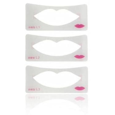 Imagem de 3 peças de delineador de lábios, modelo de pintura labial feminina, molde de maquiagem labial, cartão para iniciantes, ferramentas de auxílio cosmético, delineadores labiais, maquiagem