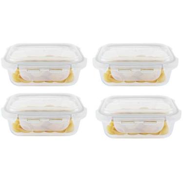 Imagem de Kit 4 Potes Hermético Vidro Marmita Micro-ondas 370ml - CLASS HOME
