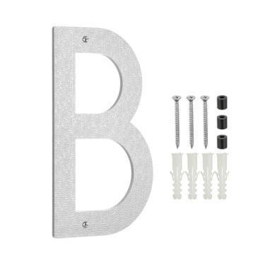 Imagem de PATIKIL Números de casa de 30,5 cm para fora, letra B, textura de plástico ABS, número de casa flutuante, caixa de correio, números de porta com kit de unhas para rua residencial externa, tom prateado