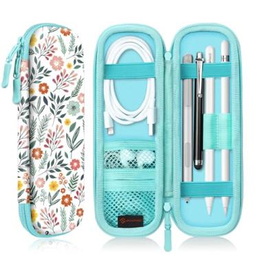 Imagem de Fintie Capa com suporte para Apple Pencil Pro, Apple Pencil (USB-C/1ª/2ª geração), bolsa de transporte de couro PU compatível com caneta, cabo USB, Samsung Stylus, Spring Bloom