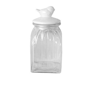 Imagem de Pote Vidro Tampa Cerâmica Pássaro 1500Ml Class Home
