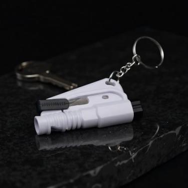 Imagem de Chaveiro de ferramenta de quebra de janela de carro, disjuntor de vidro 3 em 1, cortador de cinto de segurança e apito de sobrevivência, ferramenta aplicável a todos os carros (branco)