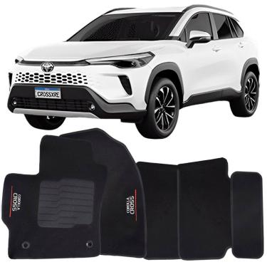 Imagem de Tapete Carpete Corolla Cross 2022 à 2025 Preto Logo Bordado Jogo 5 Peças Personalizado Automotivo