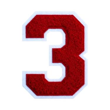 Imagem de 1 peça de patch de número de chenille vermelho de 11,4 cm com borda branca – Remendos do alfabeto para roupas, jaquetas, mochilas, chapéus para decoração personalizada, nome personalizado e artesanato