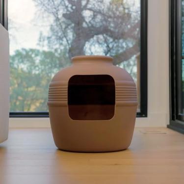 Imagem de Good Pet Stuff Caixa de areia oculta para gatos, vaso redondo decorativo, sem planta, filtro de carvão de carbono ventilado para controle de odores, fácil de limpar, feito nos EUA, invólucro, marrom