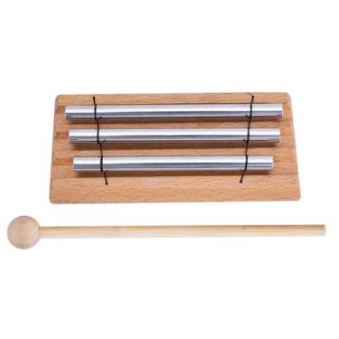Imagem de Instrumento de barra de sino orff de três tons com martelo – Percussão de base de madeira para música infantil, meditação, cura sonora e relaxamento