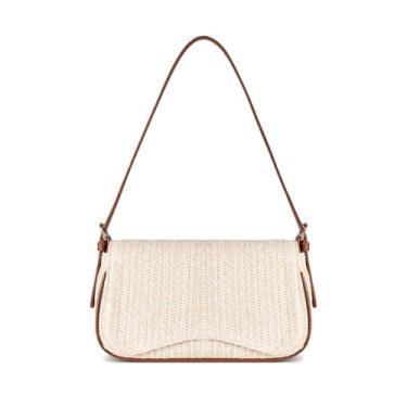 Imagem de Bolsa feminina de palha para o verão - bolsa de praia ajustável, bolsa de mão de ráfia boho e bolsa de ombro para férias, bolsa transversal de tecido, Bege, Medium