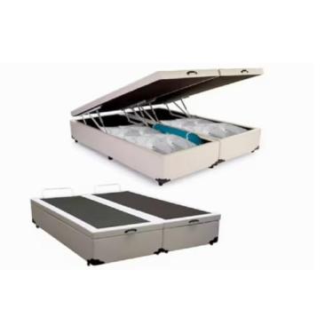 Imagem de Cama box baú casal BIPARTIDO (Corino, Branco)