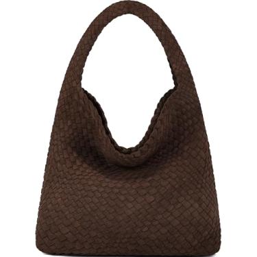 Imagem de Queenoris Bolsa feminina moderna de tecido com alça superior bolsa de ombro macia Hobo de verão, Camurça de café, Medium