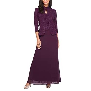 Imagem de Alex Evenings Vestido longo feminino com gola mandarim, Berinjela, 50