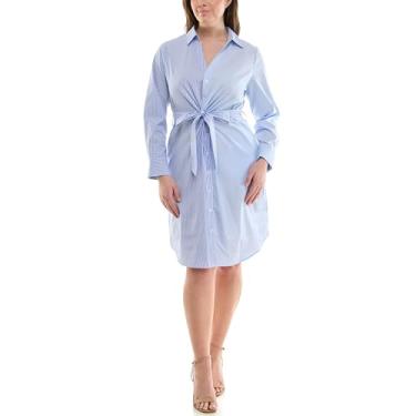 Imagem de Nicole Miller Vestido feminino com gola e gola popelina, Cambraia/azul/listras brancas, 40