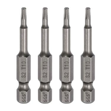 Imagem de HARFINGTON 4 peças de chave de fenda Torx T10, haste sextavada, 50 mm, ponta magnética, sem furo, à prova de adulteração, 6 pontas, estrela de 6 pontas, chaves de fenda industriais de aço S2