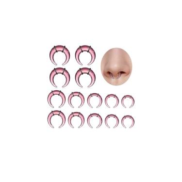Imagem de Longbeauty Kit de alongamento de septo de vidro com 14 peças 14G-2G Conjunto de expansores de orelha em forma de C, calibres de ferraduras, conjunto de joias de piercing corporal, roxo