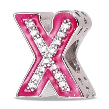 Imagem de PATIKIL Pingente de letra para pulseiras, letra inicial do alfabeto prata x berloque de contas para mulheres, presentes faça você mesmo, joias, colar, pingente, rosa