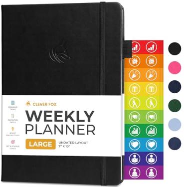 Imagem de Clever Fox Agenda – Agenda semanal e mensal sem data para produtividade, gerenciamento de tempo e objetivos – Diário organizador – A5 (preto, menor que A4 (17,8 cm x 25,4 cm))