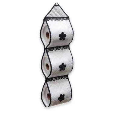 Imagem de Porta Papel Higiênico Matelado de Chão com Suporte para 3 Rolos – Detalhes em Lesé 70x16 cm(branco)