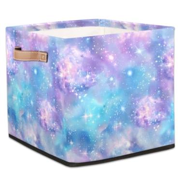 Imagem de hongjinglin Cestas dobráveis de armazenamento de cubos, céu estrelado, galáxia, colorido, caixas dobráveis brinquedo infantil com alças organizador de tecido para berçário, sala de estar, quarto