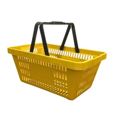 Imagem de Kit 2 Cestas de Mercado Cestinha Plástica Reforçada Supermercado Mercado Conveniência Lojas, Multiuso 15 L (Amarela)