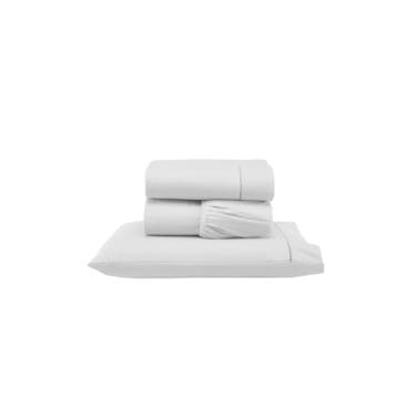 Imagem de Jogo de Lençol Solteiro 3 Peças Micropercal 300 Fios, Branco, com Ponto Palito, 100% Poliéster, Inclui Lençol de Cima, Lençol com Elástico e Fronha (Branco)