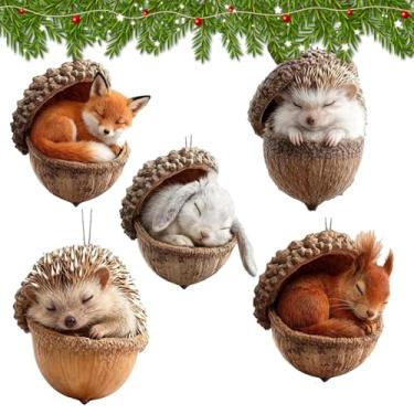 Imagem de Enfeites de Natal para árvore - Pingente plano 2D festivo de acrílico - Enfeites de animais de Natal - para família, amigos, prateleira, janela, mesa, sala de estar, férias, casa, parede, feriado