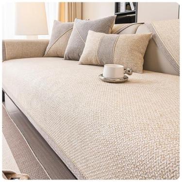 Imagem de HGTRH Capas de sofá impermeáveis e laváveis em forma de L, antiderrapantes e impermeáveis para animais de estimação, capas de sofá de algodão e linho resistentes a vincos para seções bege 110 x 110