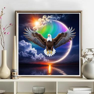 Imagem de Kits de arte de diamante 5D para adultos - kits de pintura de diamante de águia faça você mesmo, broca redonda completa - bordado de cristal em ponto cruz para decoração de parede, presentes de Natal