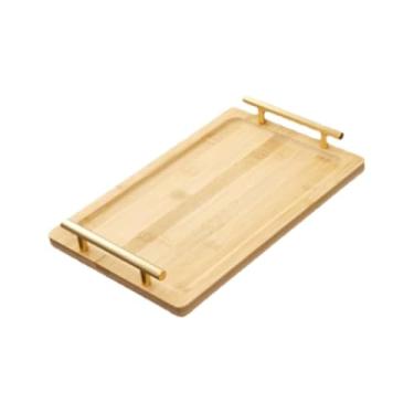Imagem de SiaBiced Bandeja de servir de madeira com alças, bandeja decorativa retangular moderna para mesa de centro, ideal para refeições e jantares, M