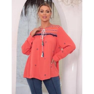 Imagem de Bata Tunica Indiana Bordada Flores Feminino-Feminino