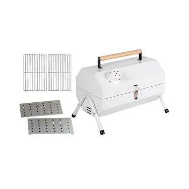 Imagem de IEUDNS Churrasqueira portátil Forno de mesa para assar Suprimentos modernos Churrasqueira Fogão Grelha dobrável para churrasco em casa Festa, Branco