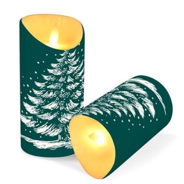 Imagem de Blueangle Pacote com 2 velas verdes de árvore de Natal sem chamas com controle remoto e temporizador, velas LED cintilantes (7,6 cm x 15 cm) para decoração de casa, casamento, acampamento (981)