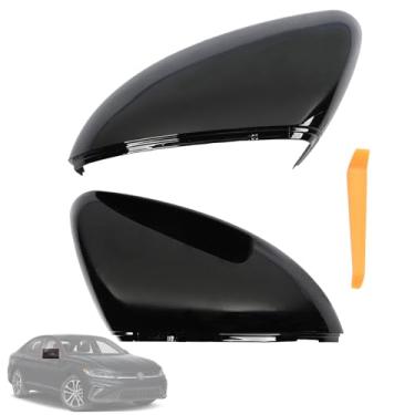 Imagem de Magimaker Par de capa de espelho lateral esquerdo e direito compatível com Volkswagen Jetta 2019 2020 2021 2022 2023 2024 2025 porta externa retrovisor capas de reposição sem setas