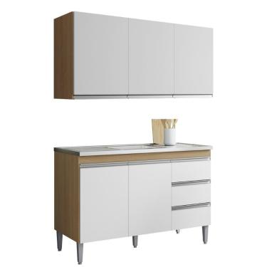 Imagem de Armario Aereo E Balcao Para Pia 120 Cm Andreia Amendoa Branco Reajl Moveis Amendoa Branco