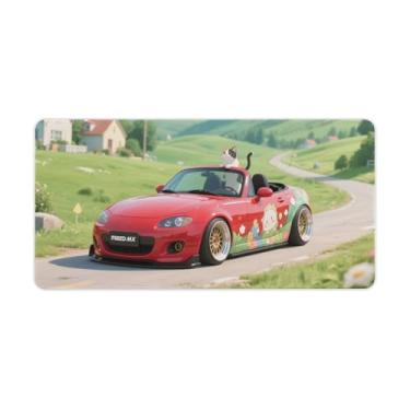Imagem de HouLaiZhe JDM Tapetes de mesa de carro anime japonês S2000 fofo gato calico para jogos mousepads grandes para teclado de mesa tapete de computador 30 x 60 cm